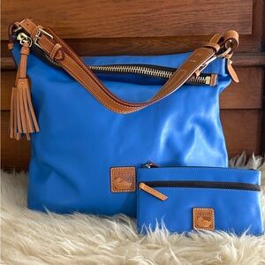 Dooney & Bourke Newbury Leather Cobalt Blue Dixon Bag and Wallet Set with COA